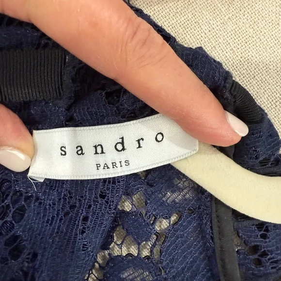 Sandro Navy Long Sleeve Lace Dress - Picture 3 of 6